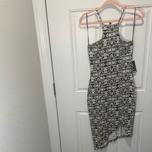 Express Black and White Patterned Midi Dress